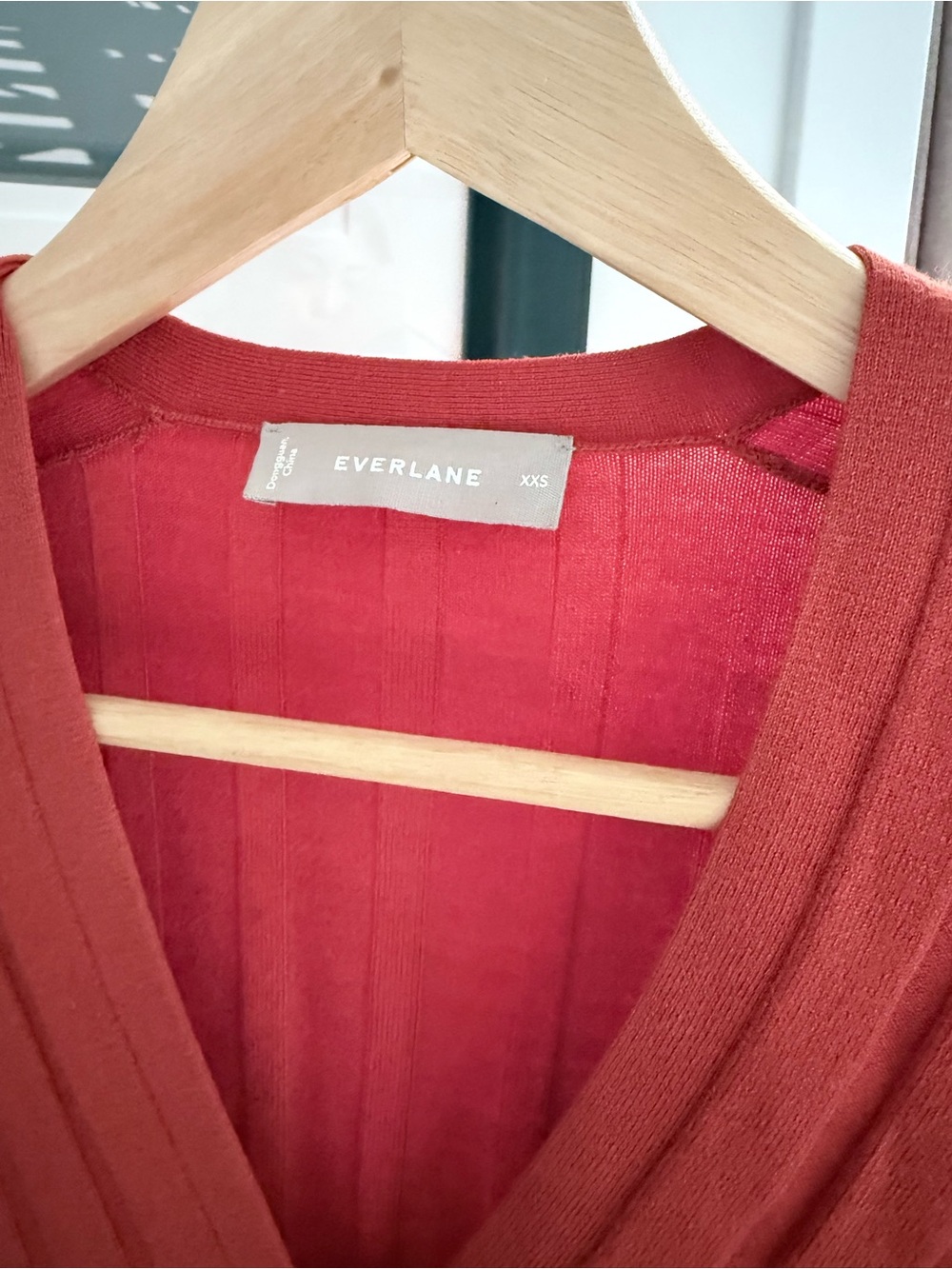 Everlane Ribbed Button-Front Cardigan in Brick Red - Picture 2 of 4